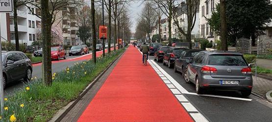 Bright red bicycle lanes in Bremen