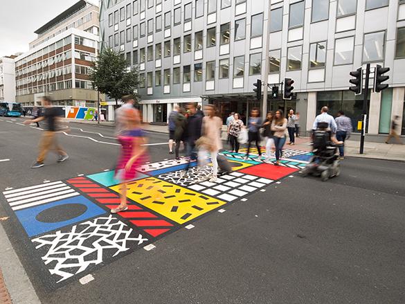 Decorative pedestrian crossing in london with PREMARK