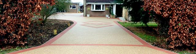 Entrances and driveways using resin bonded system