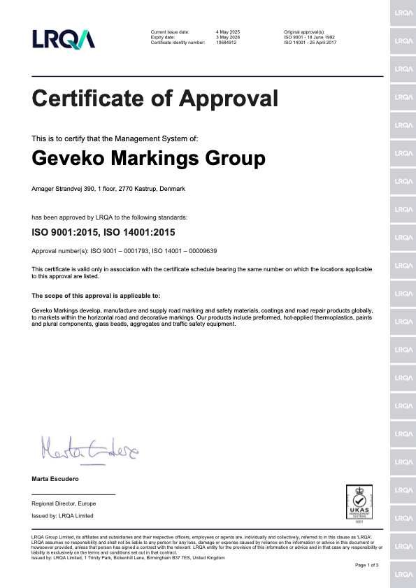 Geveko ISO 9001 certifikat